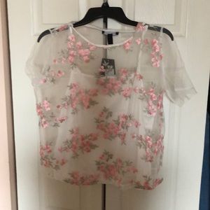 Mesh with floral print shirt